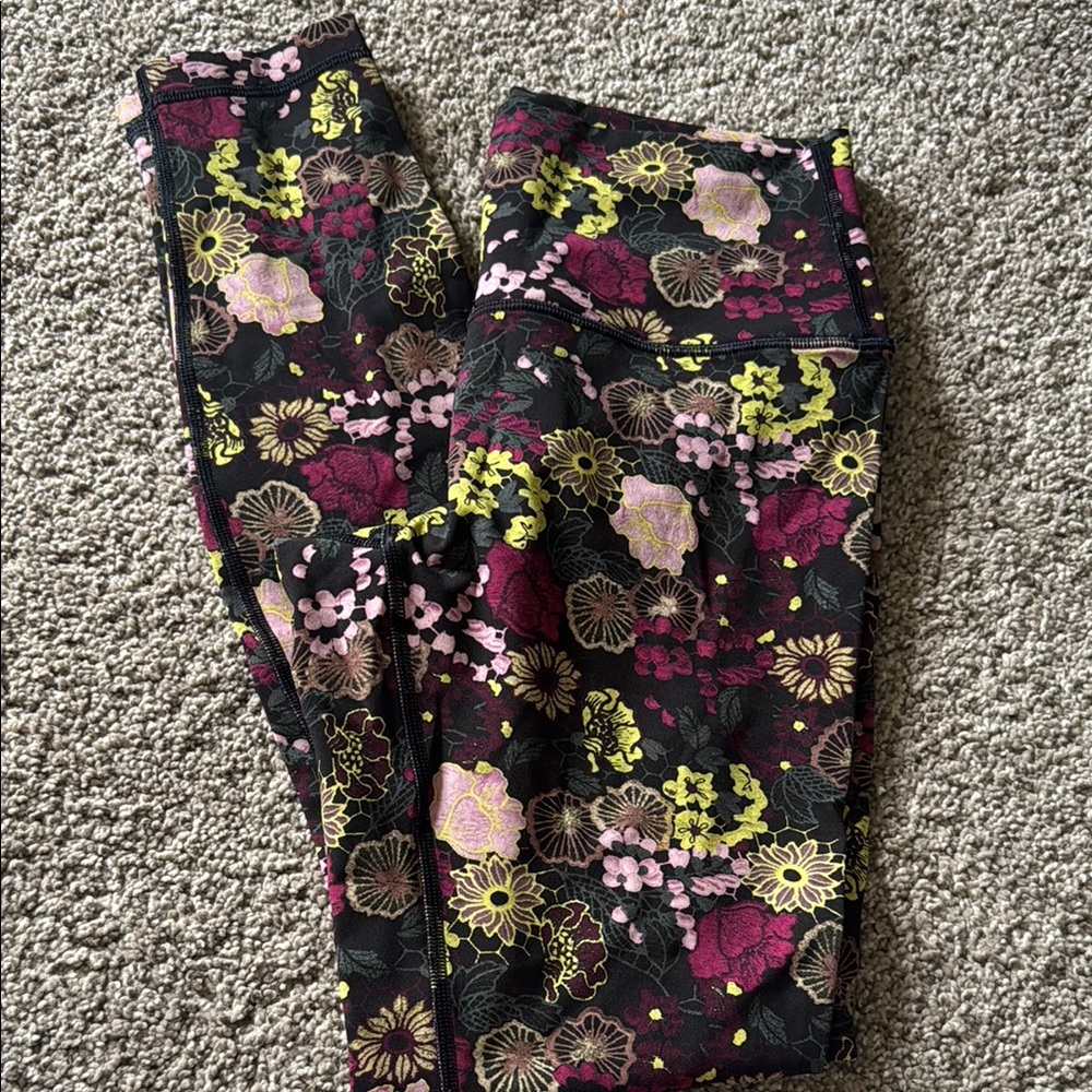 Lululemon Athletica Black and Pink Floral Leggings